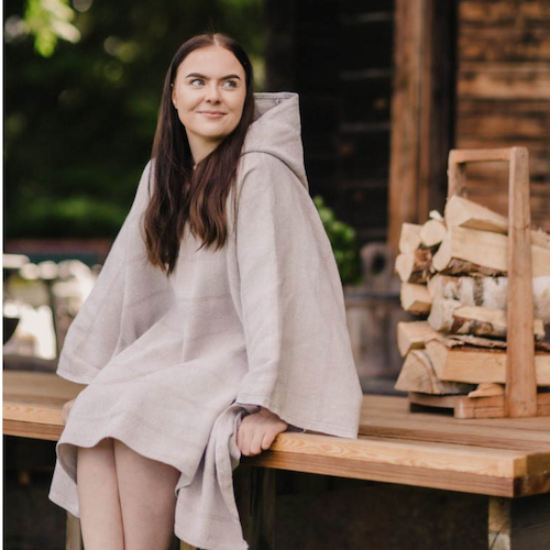 Saunaponcho aus Leinen-Baumwolle von Jokipiin Pellava NEU