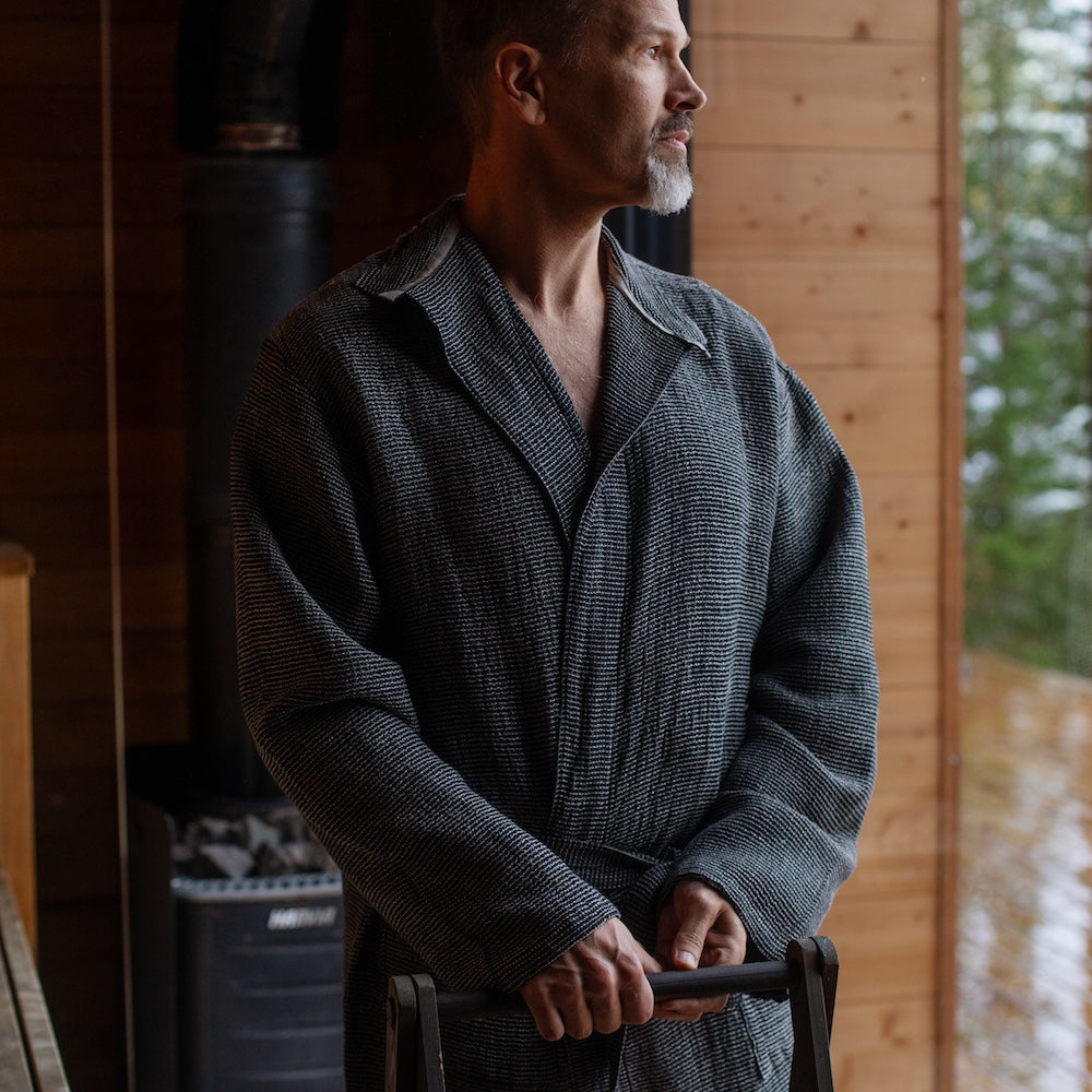 TERVA Bademantel Leinen-Tencel-Baumwolle von Lapuan Kankurit, black-linen